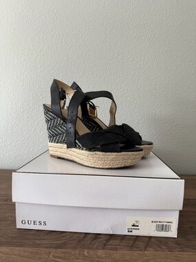 GUESS Black Woven Espadrille Wedge Sandals